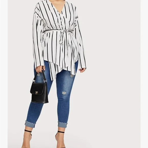 Striped Black and White Women's Top - Picture 3 of 6